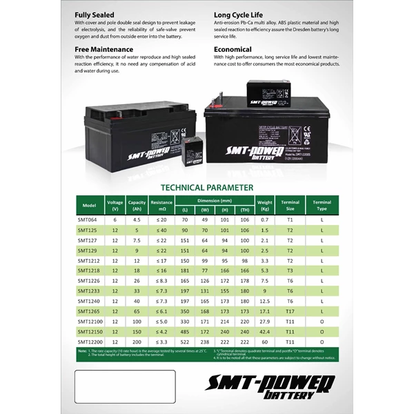 BATTERY UPS SMT POWER Kapasitas 6V4.5AH
